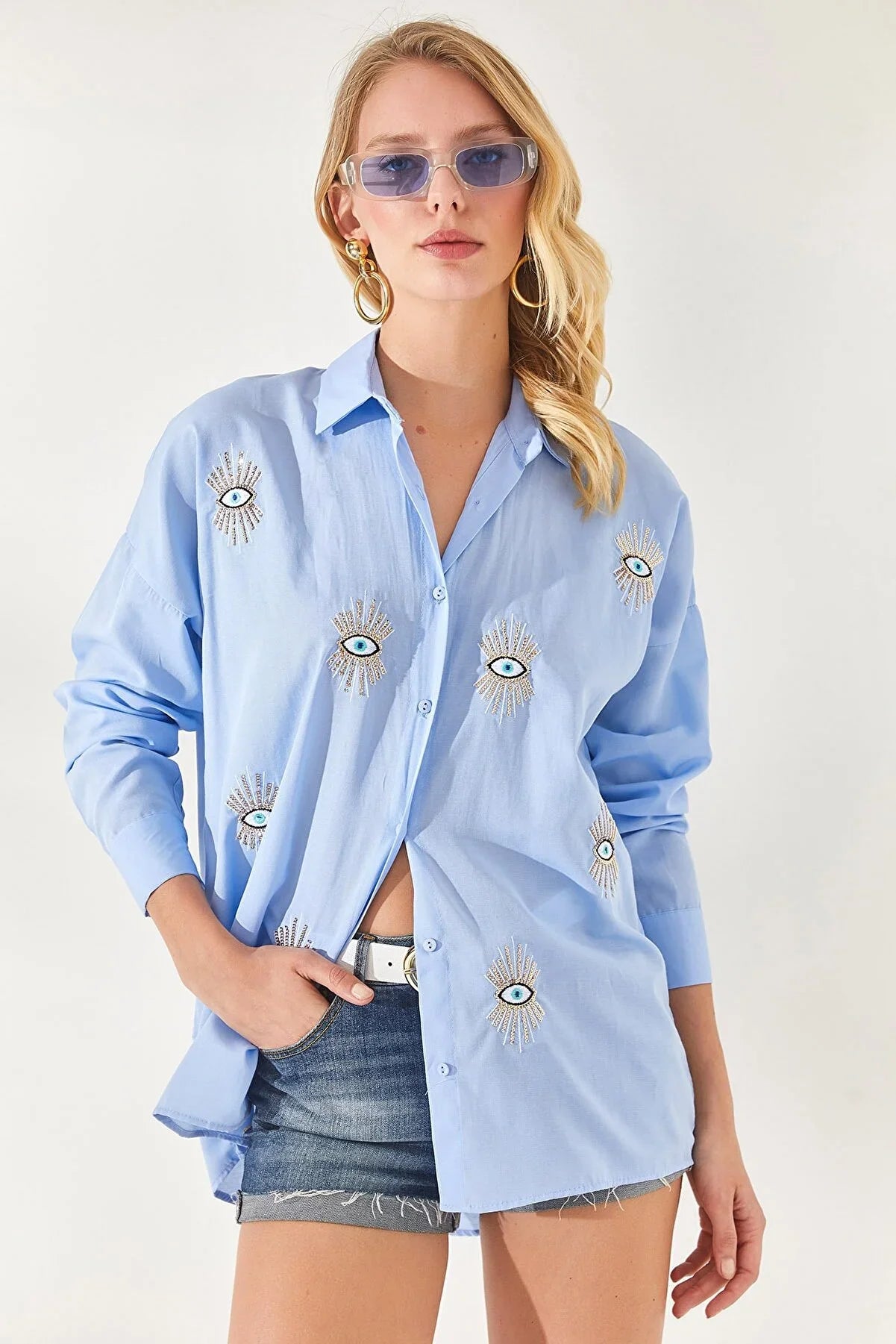 Evil Eye Embroidered Cotton Blouse