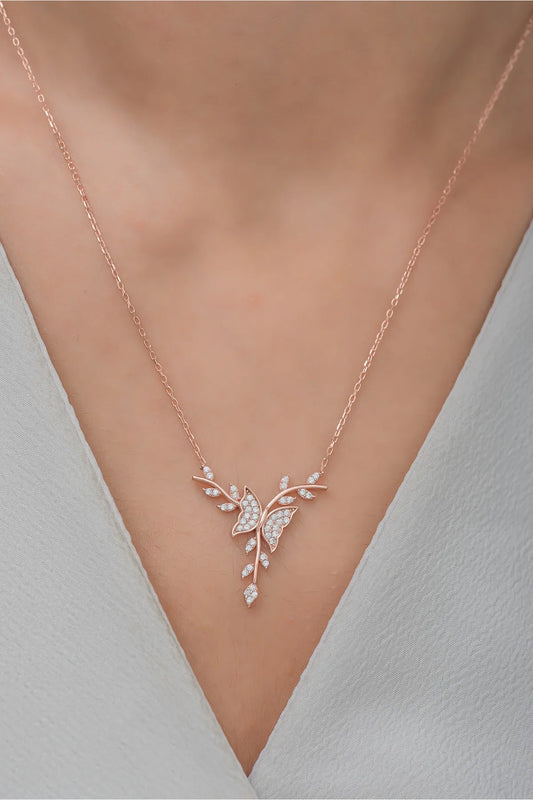 925 Sterling Silver Rose Butterfly Necklace