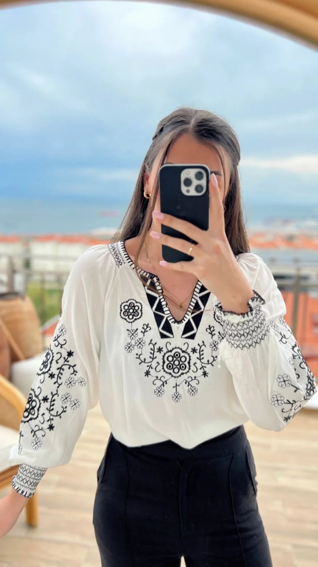 Bohemian Elegance Embroidered Cotton Blouse