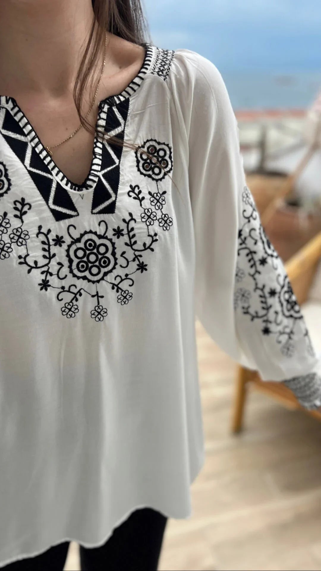 Bohemian Elegance Embroidered Cotton Blouse