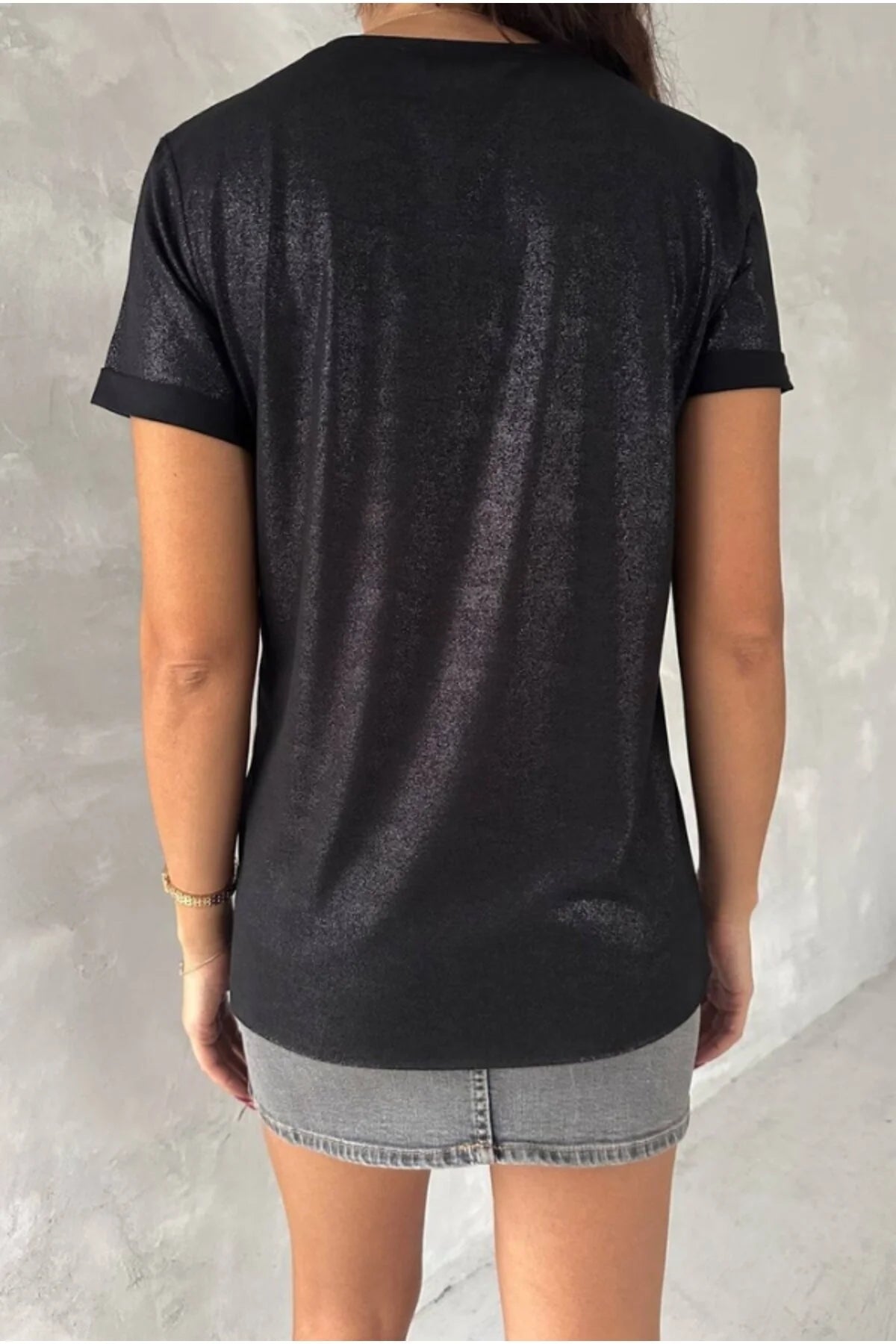 Janine Black Glitter V-Neck T-shirt