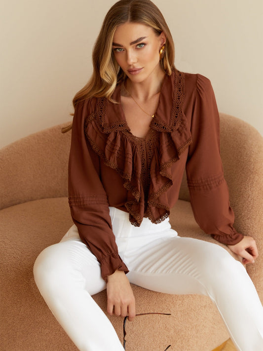 Sienna Ruffle V-Neck Cotton Blouse