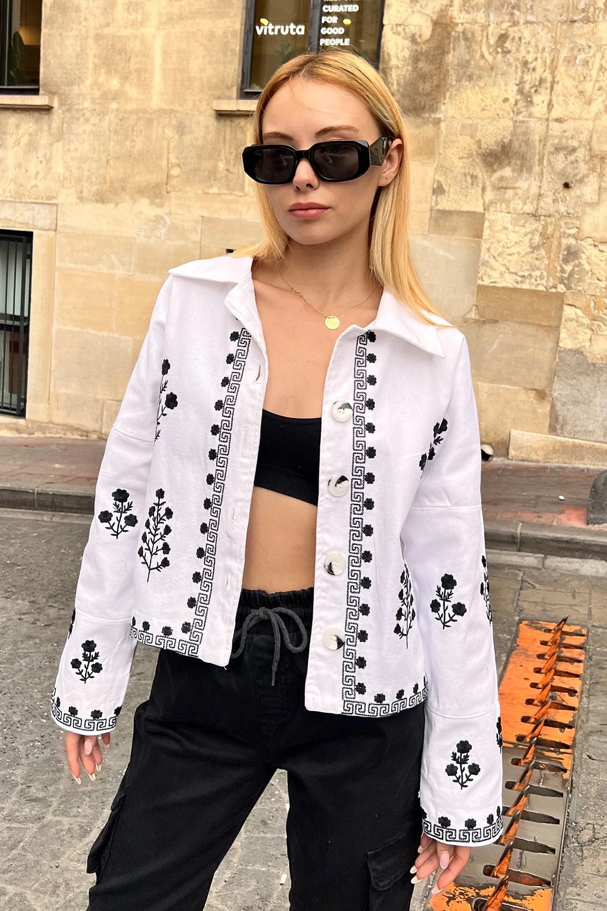 White Embroidered Cotton Jacket