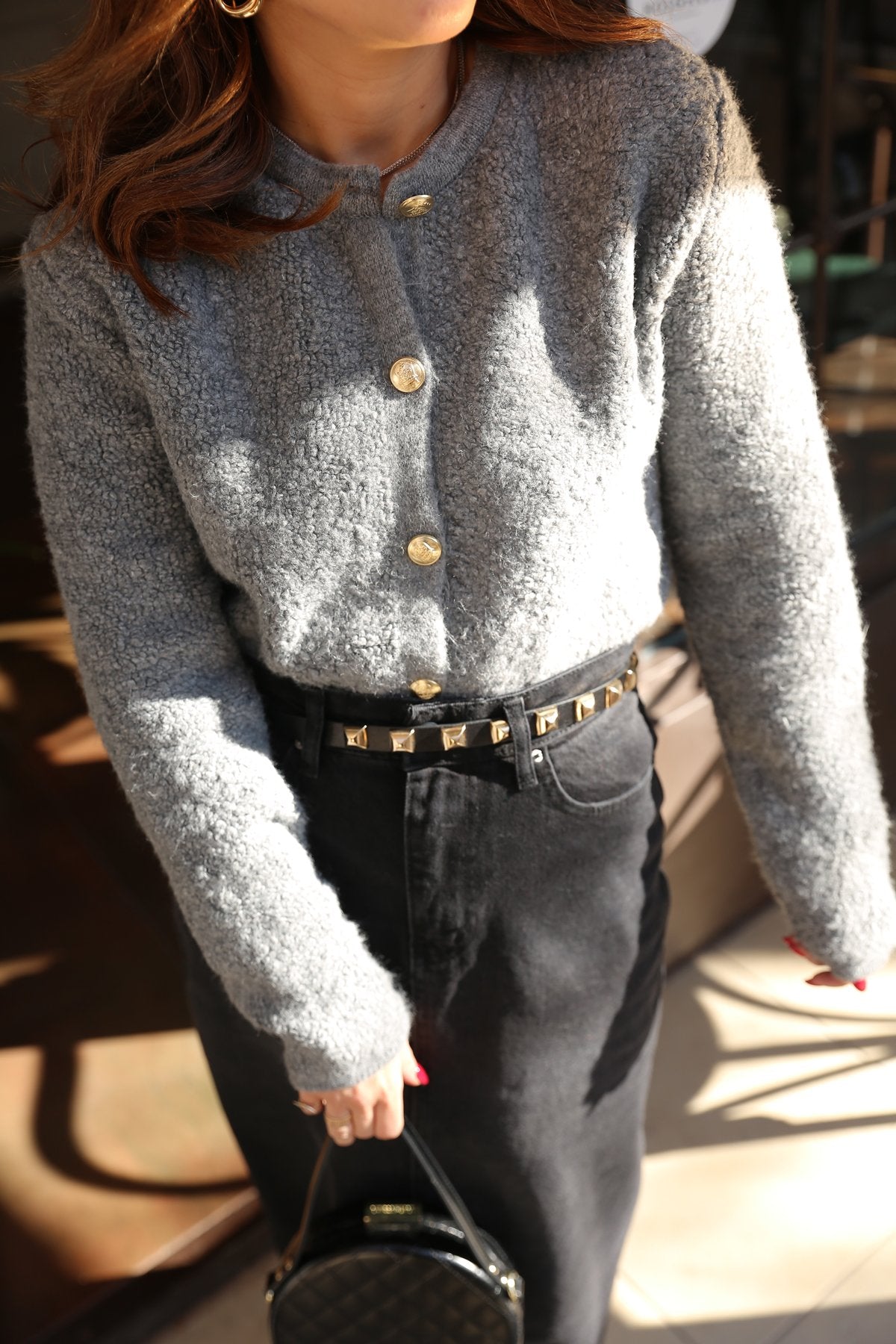 Gold Buttoned Teddy Cardigan