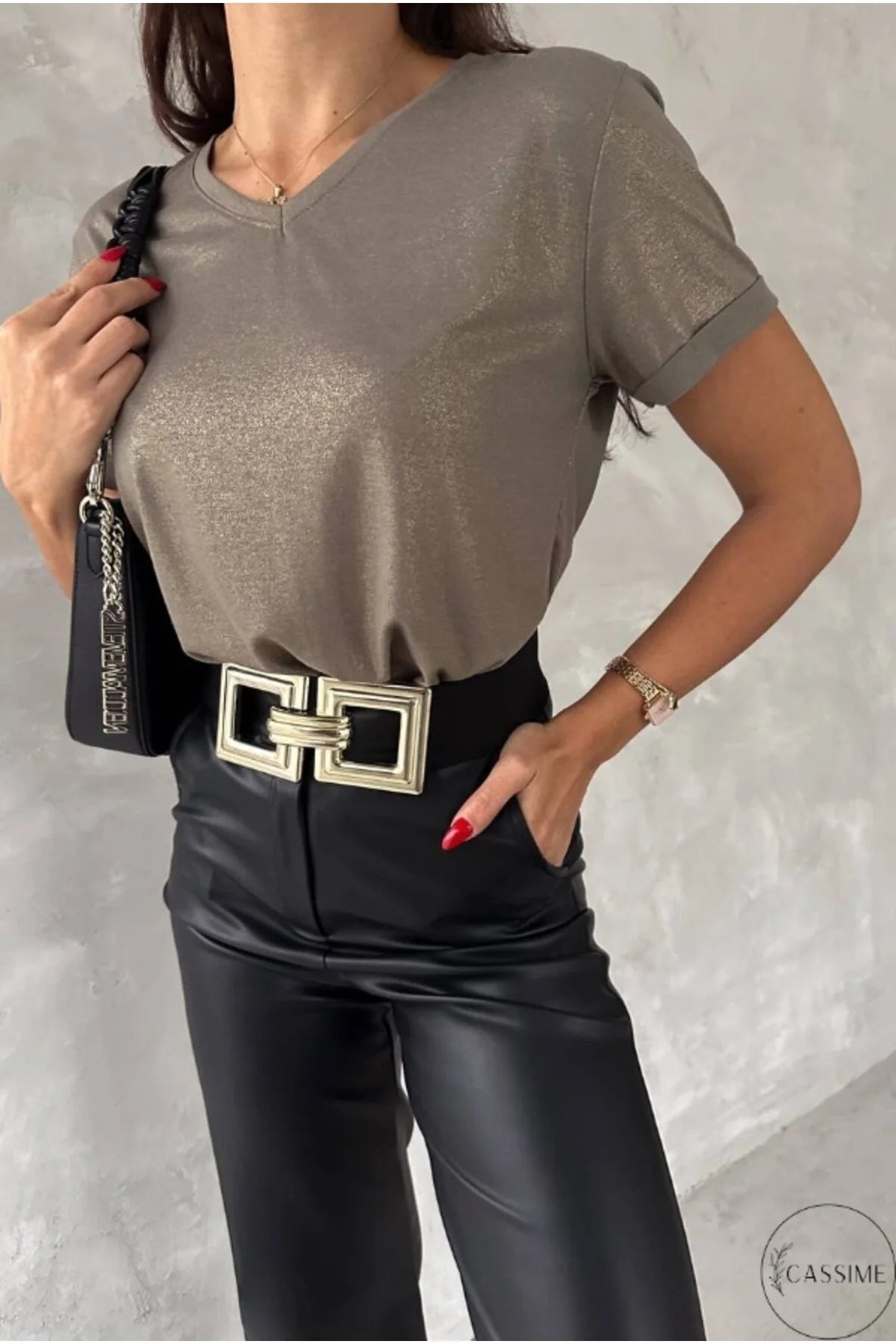 Janine Gold Glitter V-Neck T-shirt