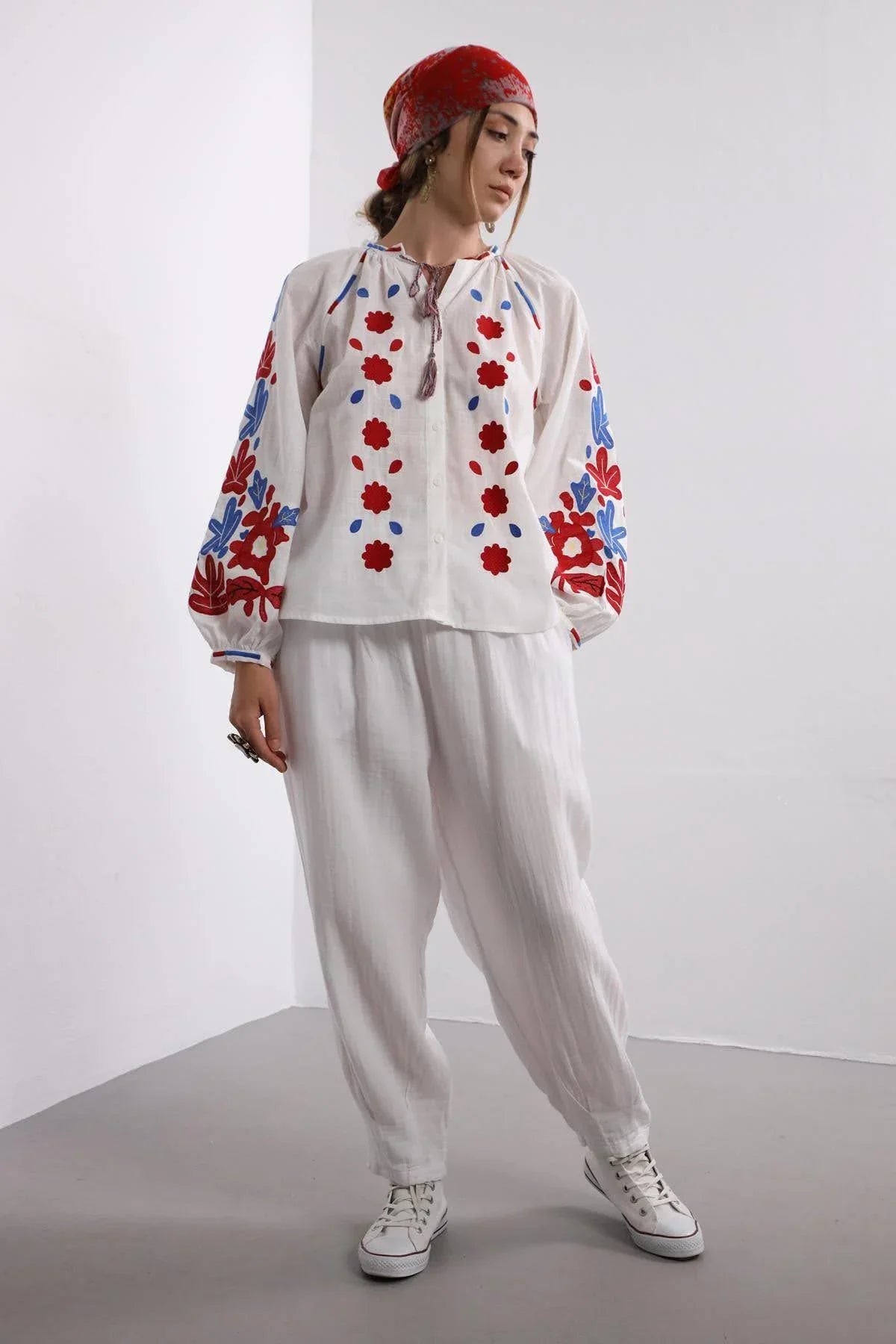 Red & Blue Embroidered Vyshyvanka Blouse