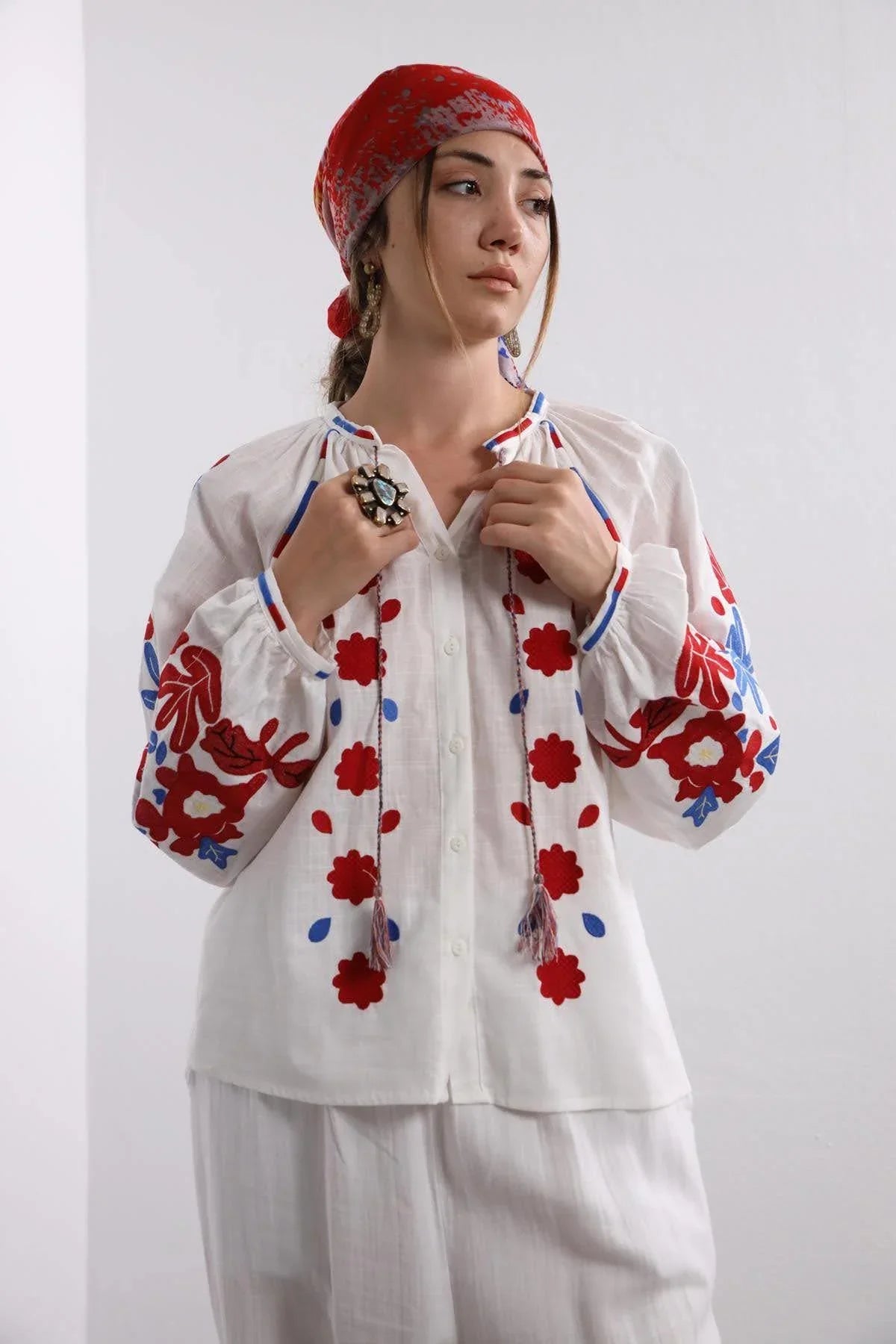 Red & Blue Embroidered Vyshyvanka Blouse