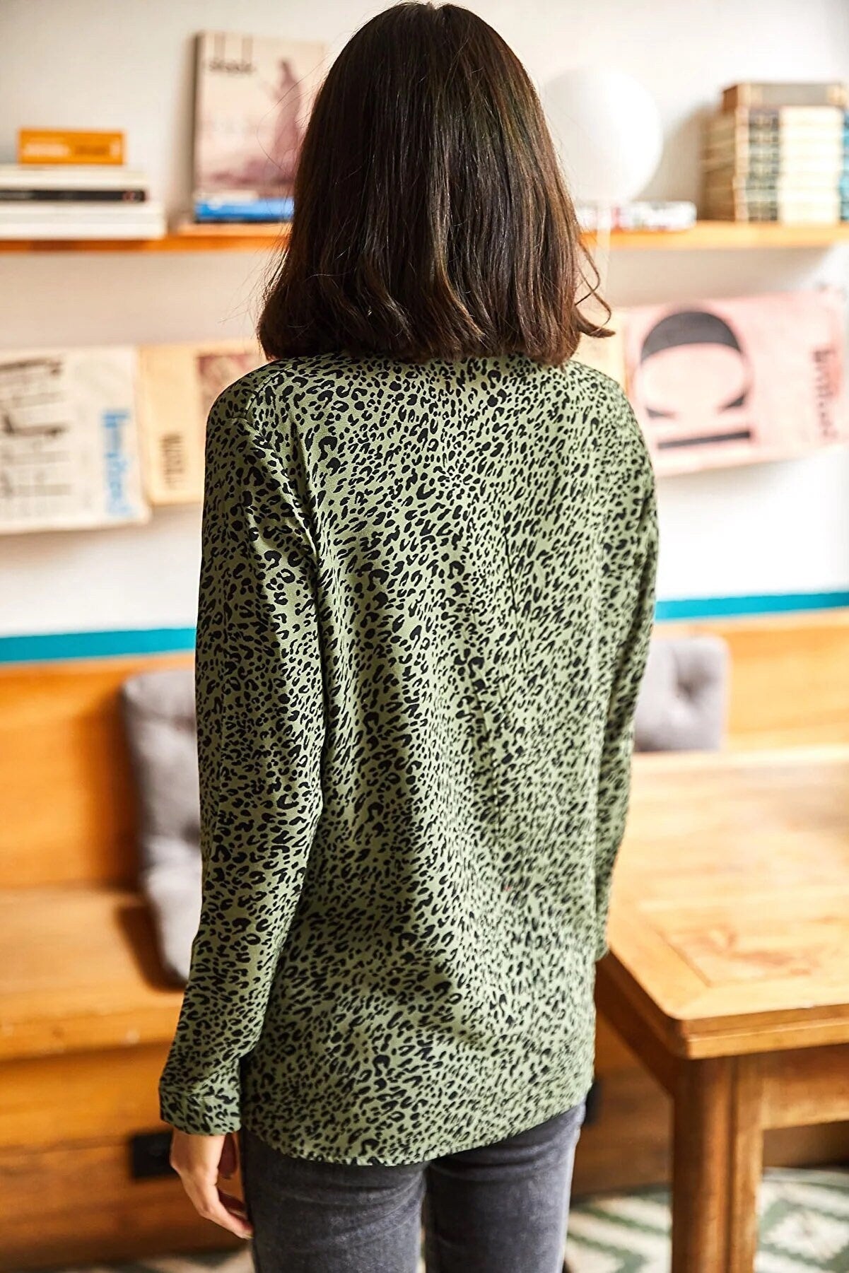 Green Leopard Print Blouse