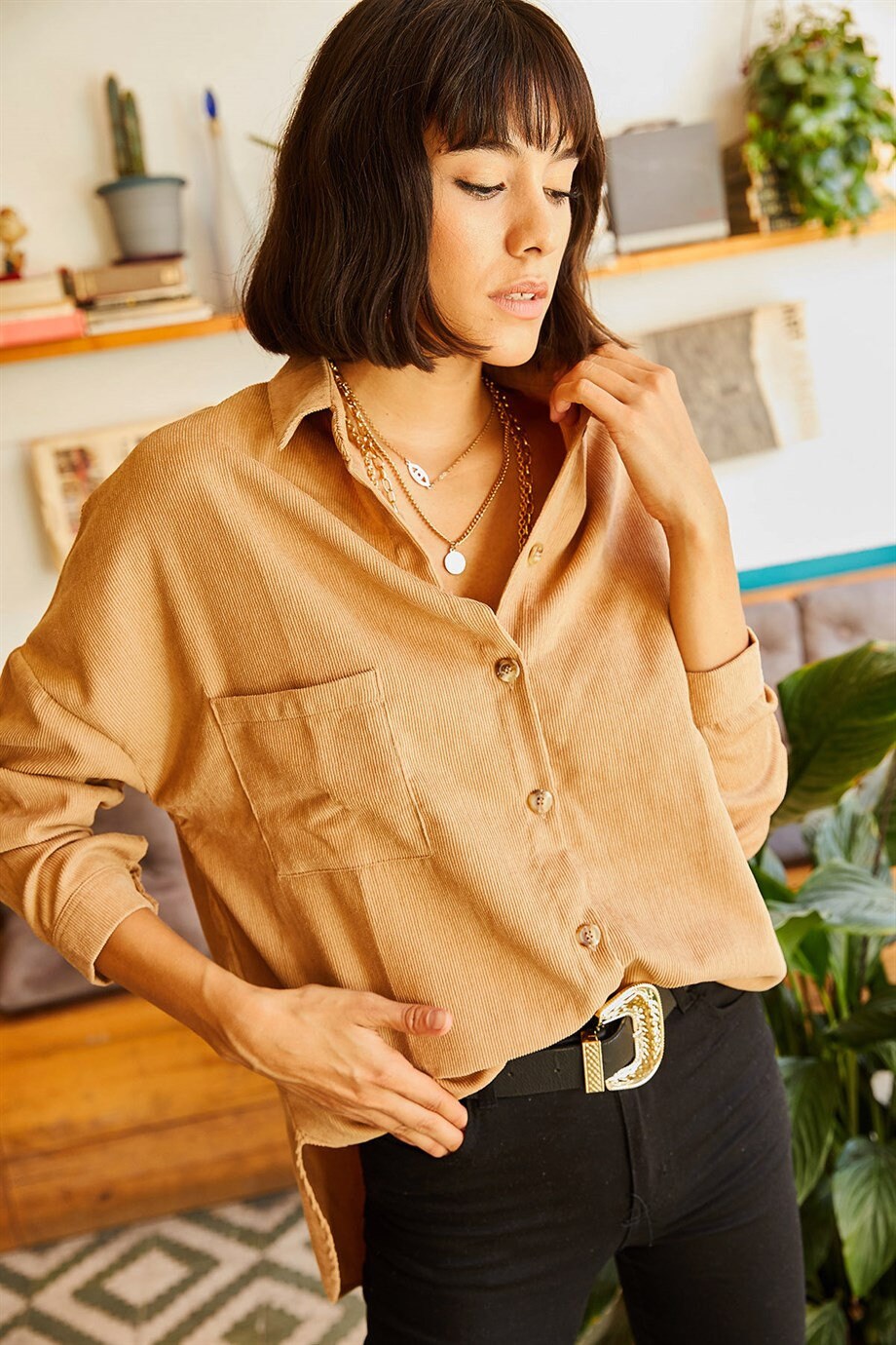 Camel Velvet Blouse