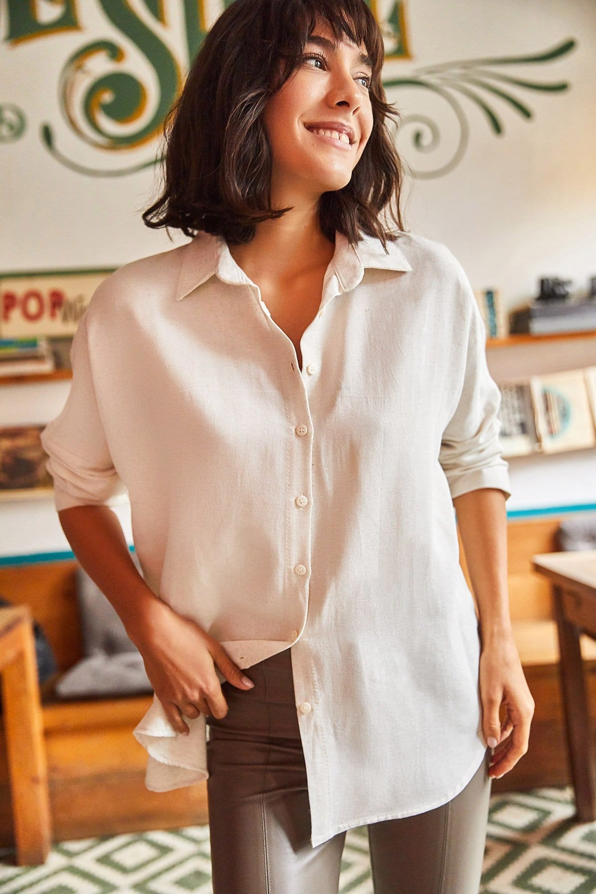 Black Linen Button Down Blouse