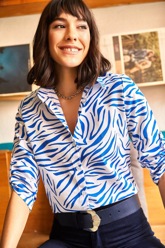 Vibrant Blue Zebra Print Viscose Shirt