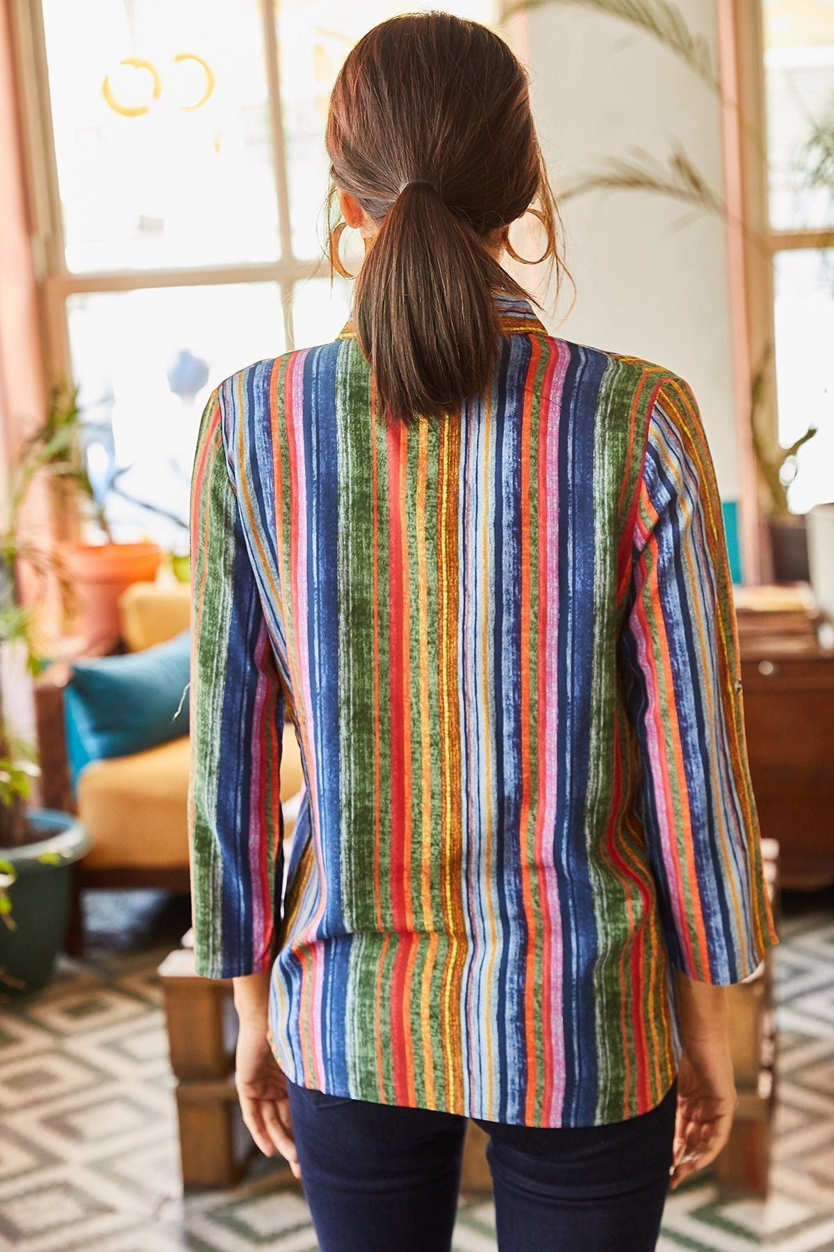 Rainbow Vertical Stripe Button-Down Shirt