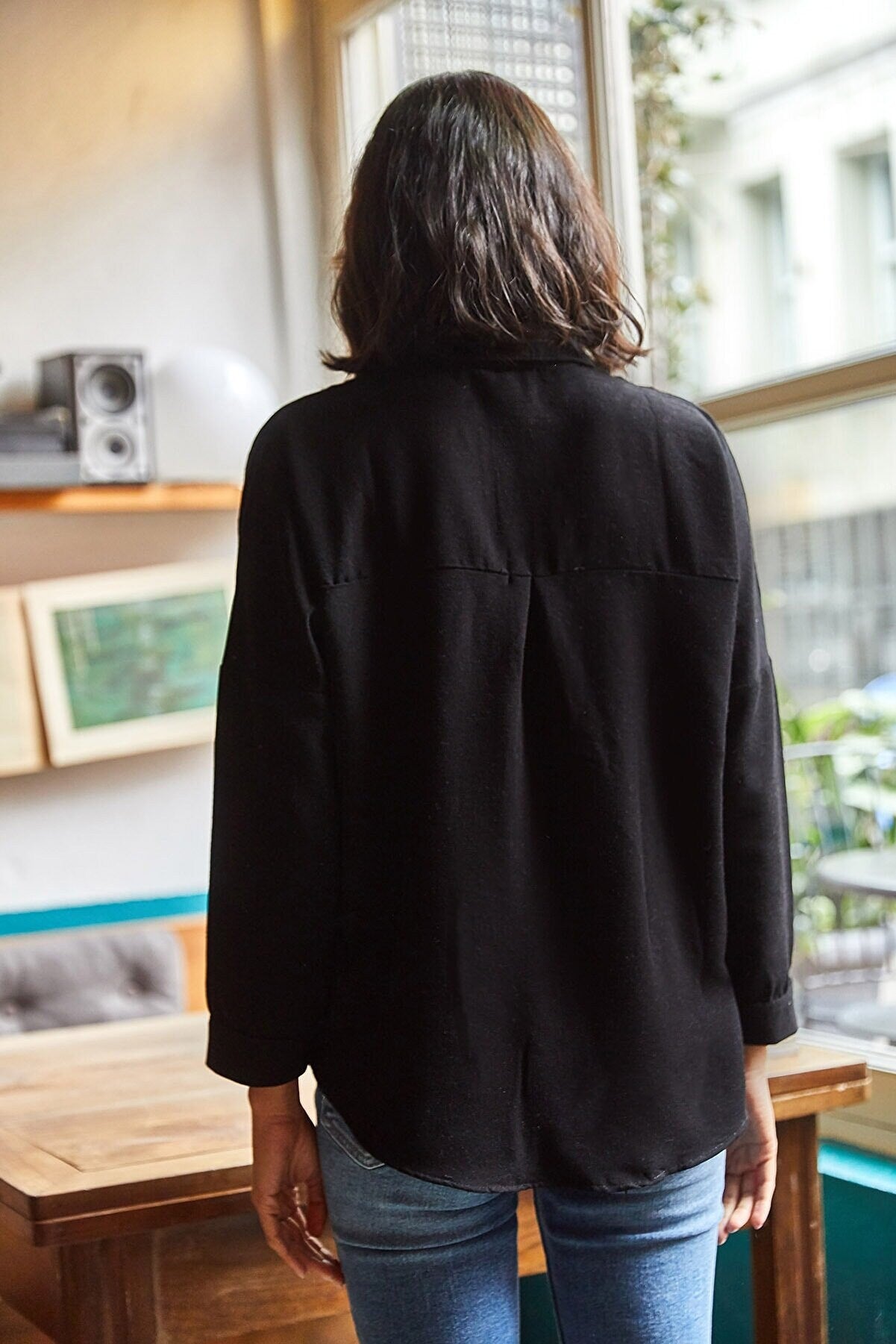 Black Linen Button Down Blouse