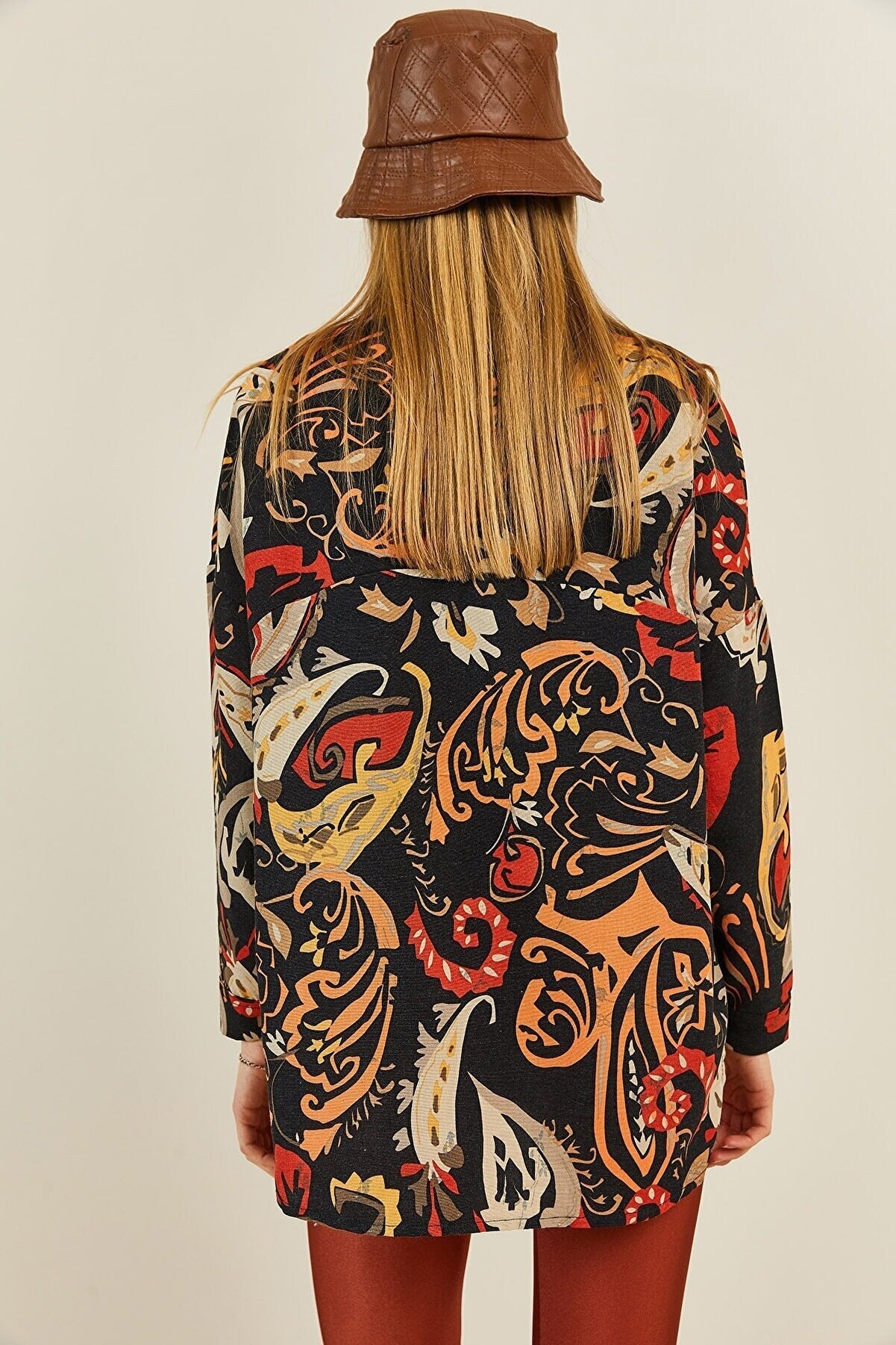 Paisley Linen V-Neck Long Sleeve Blouse Shirt