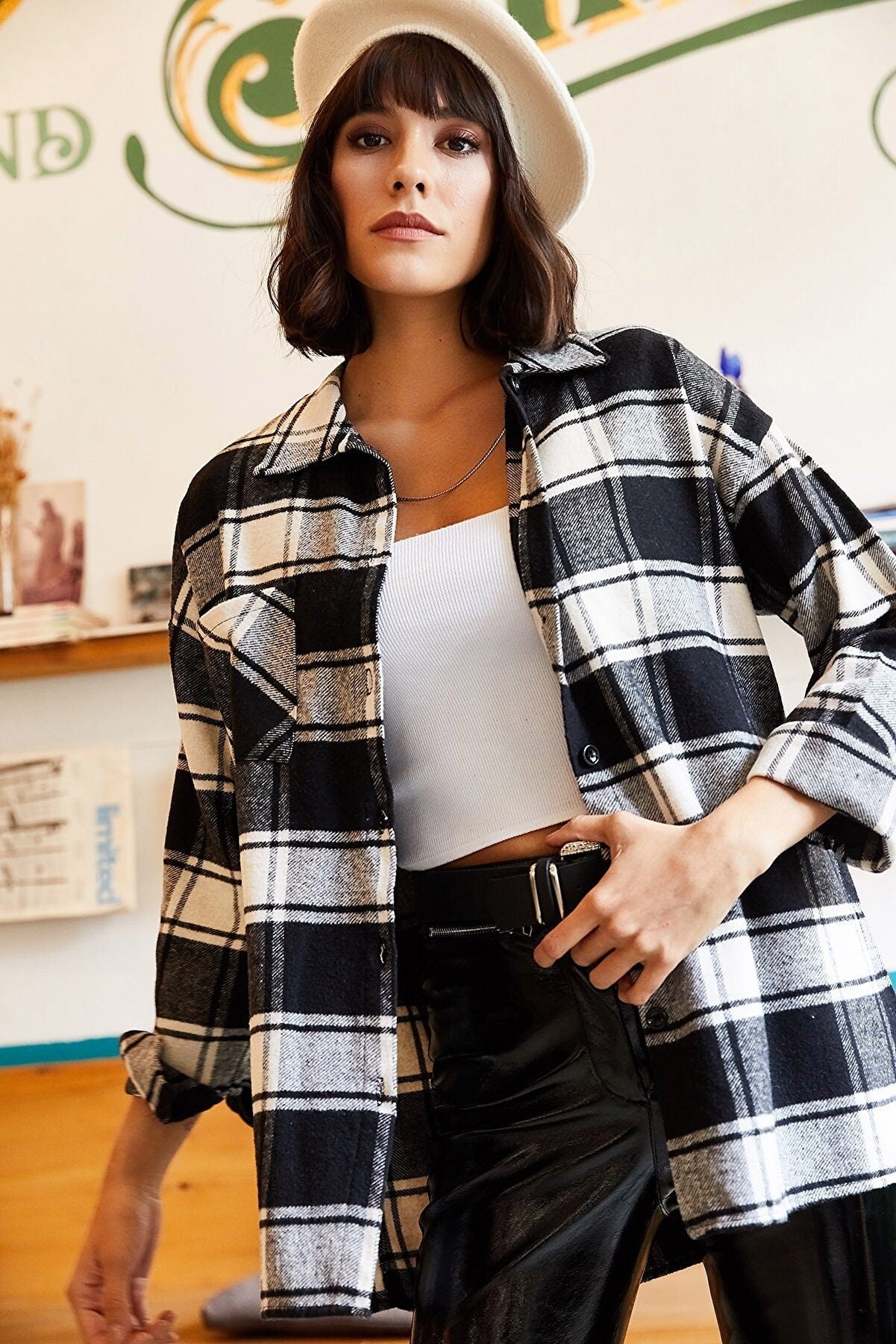 Black Women's Long Sleeve Plaid Flannel Shirt