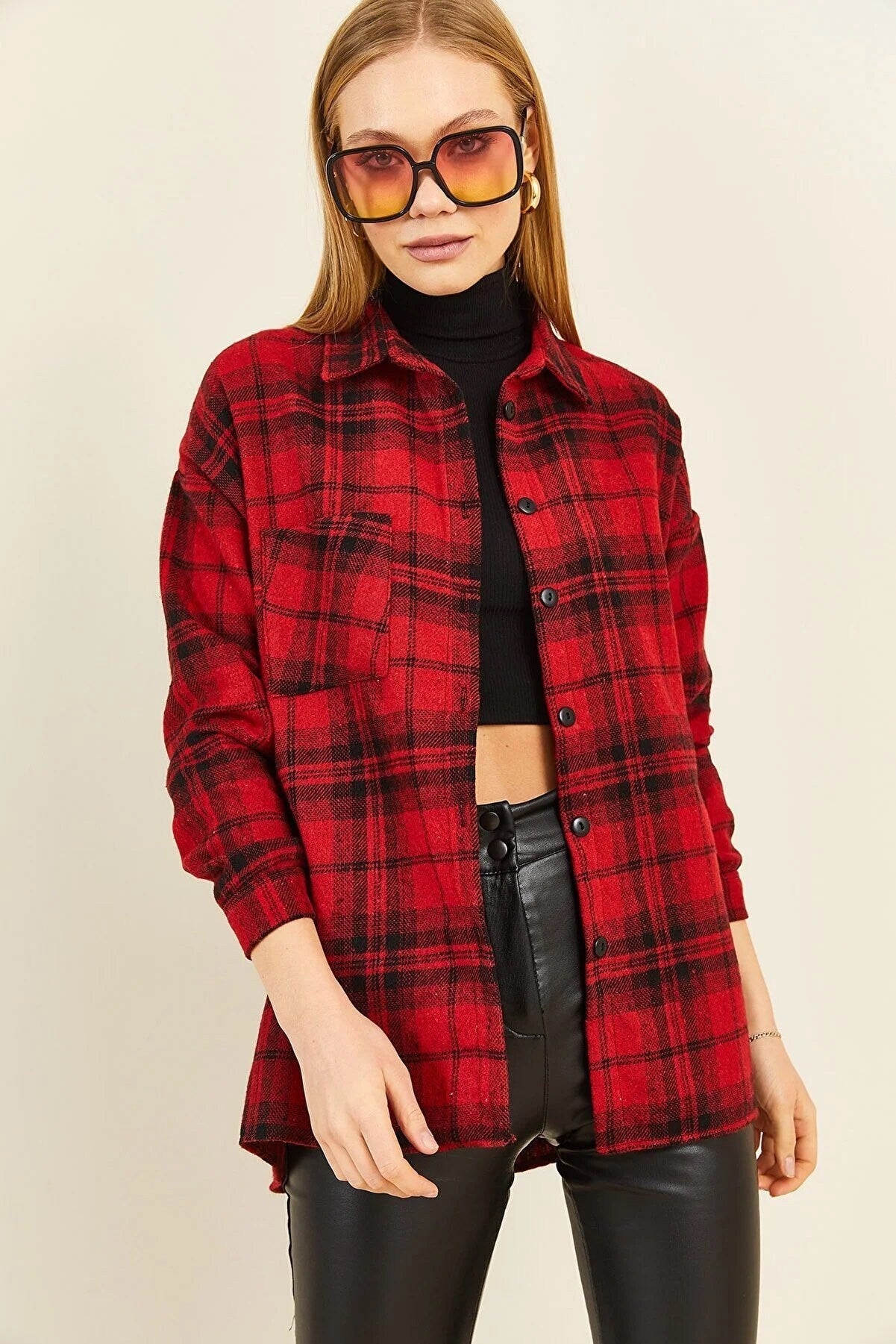 Long Sleeve Buffalo Plaid Flannel Blouse