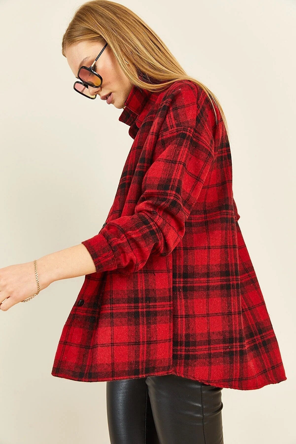 Long Sleeve Buffalo Plaid Flannel Blouse