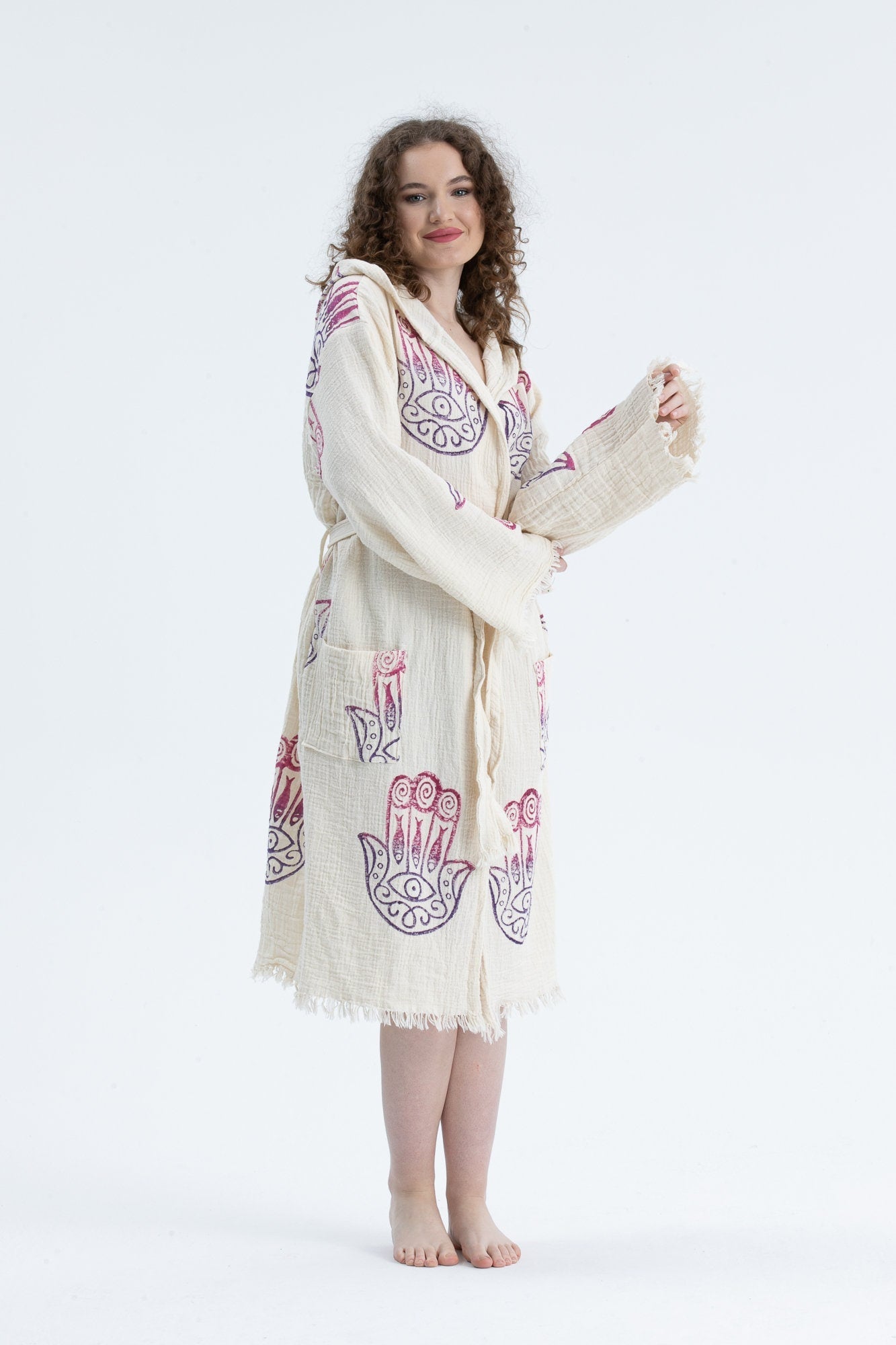 Organic Turkish Cotton Hand of Fatima Bathrobe