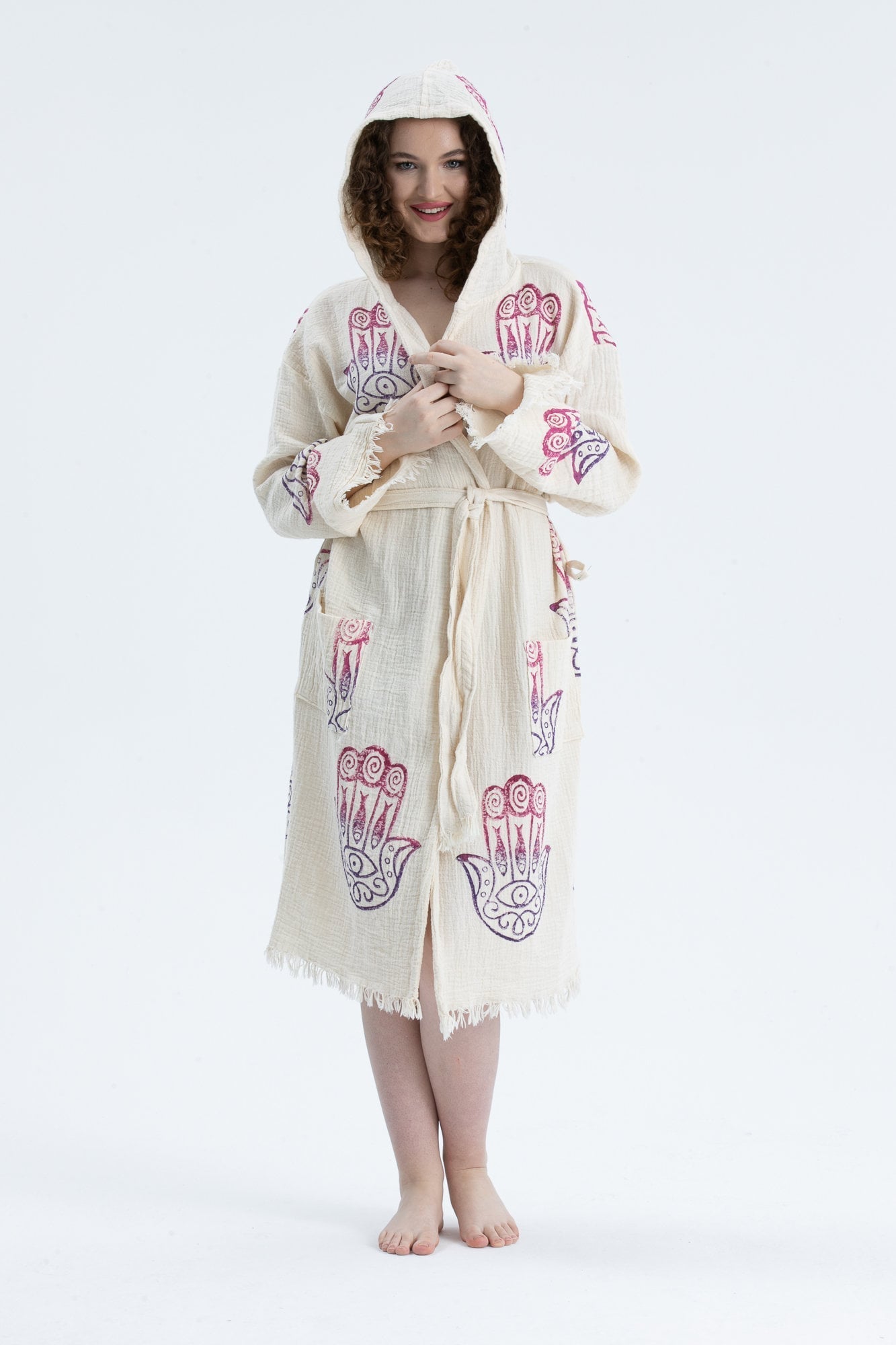 Organic Turkish Cotton Hand of Fatima Bathrobe