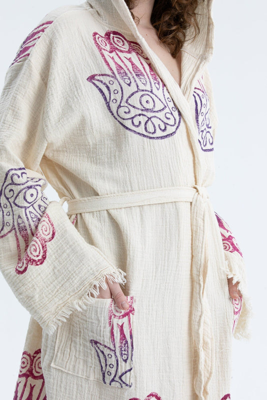 Organic Turkish Cotton Hand of Fatima Bathrobe