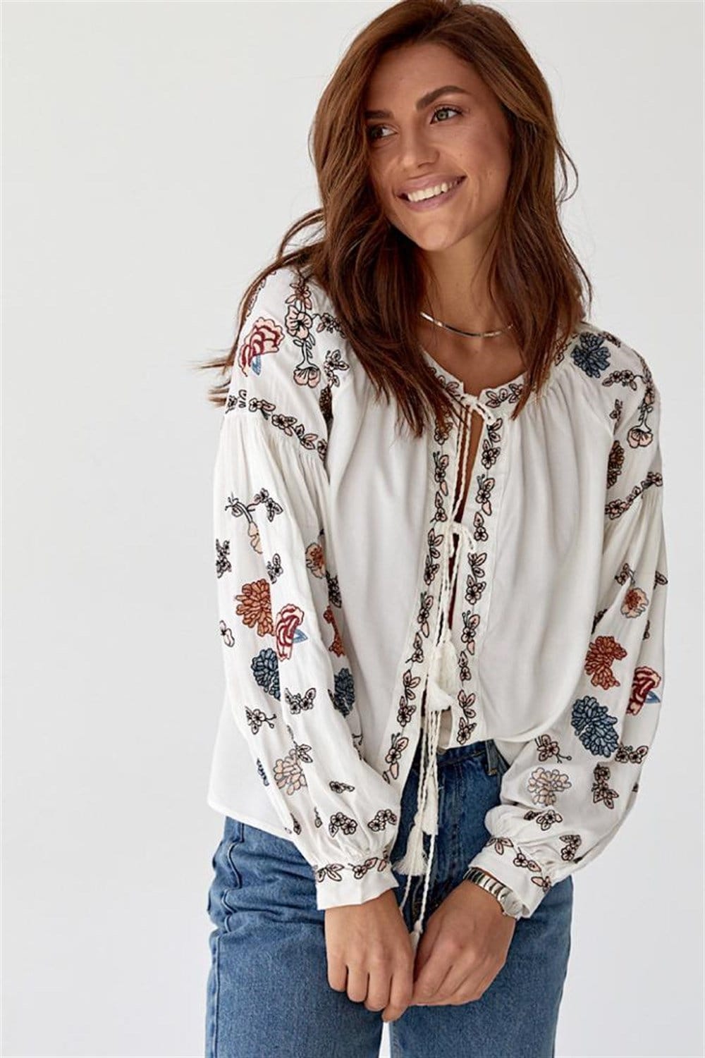 Bohemian Rhapsody Embroidered Cotton Blouse