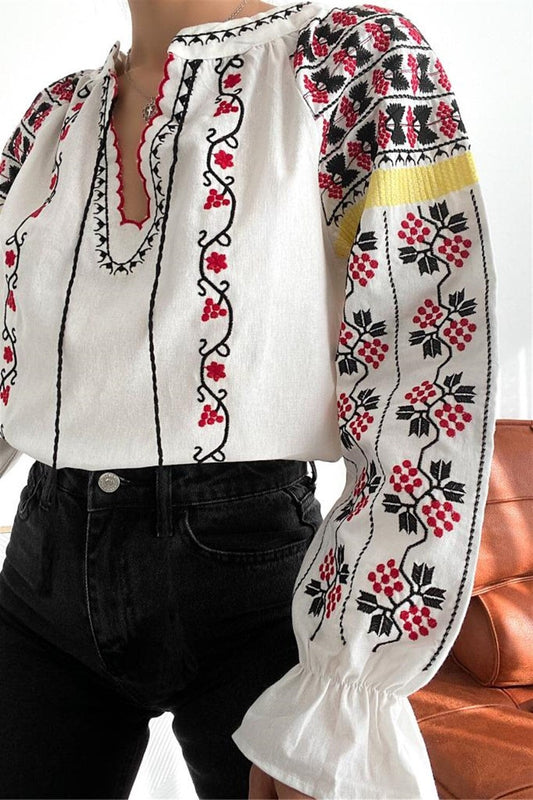 Ethnic Bohemian Floral Embroidered Blouse