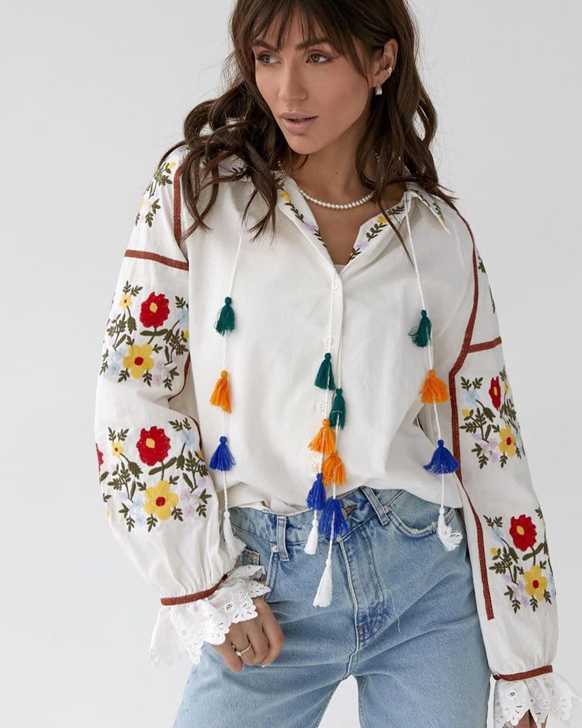 Ethnic Style Embroidered Mexican Blouse