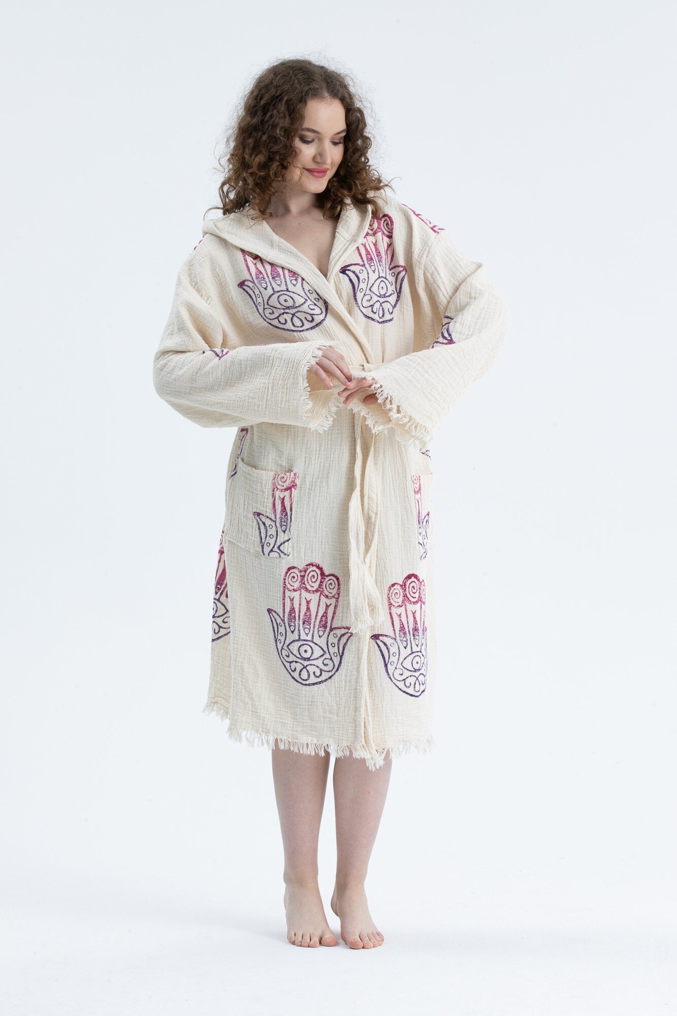 Organic Turkish Cotton Hand of Fatima Bathrobe