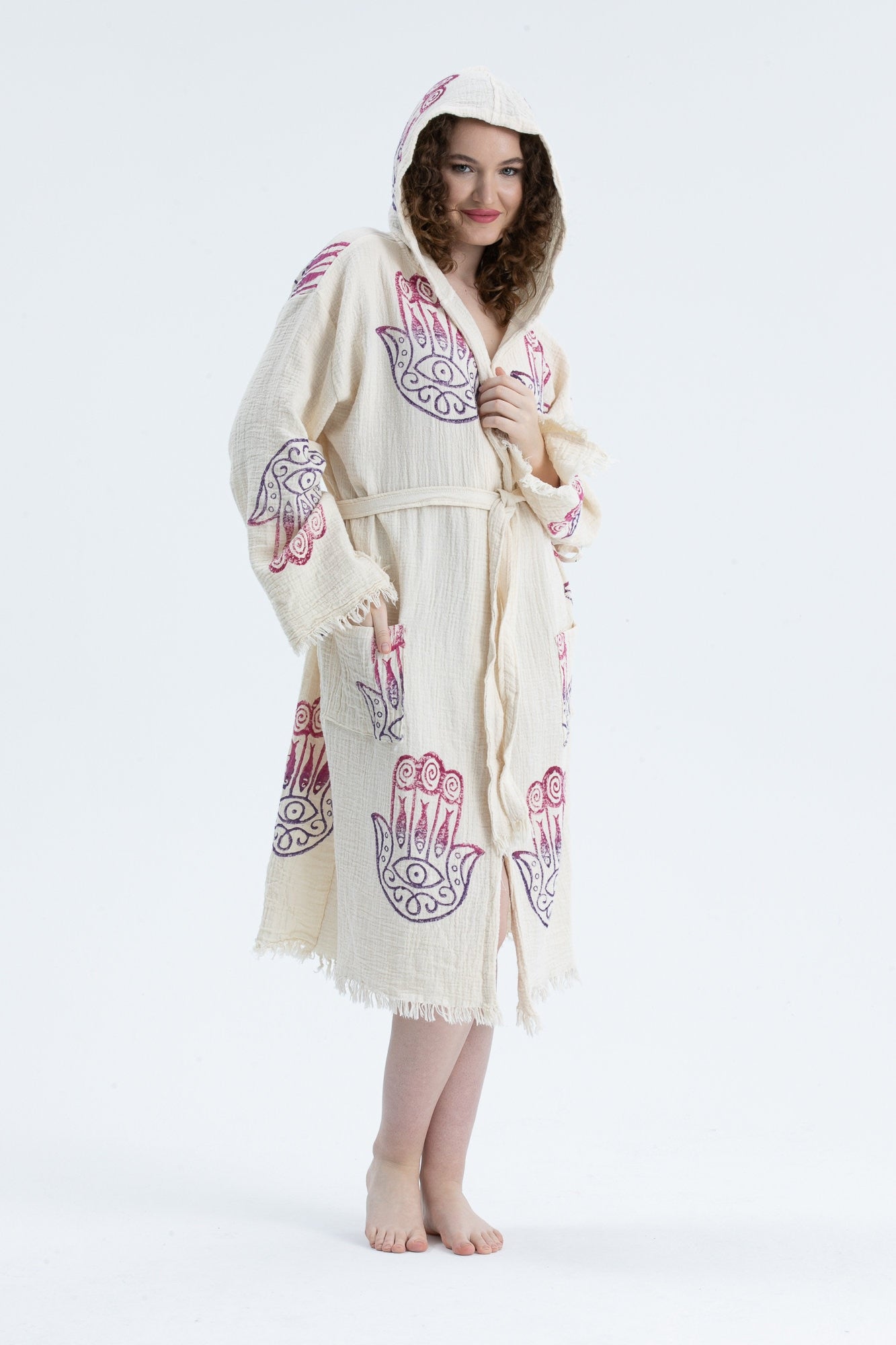 Organic Turkish Cotton Hand of Fatima Bathrobe