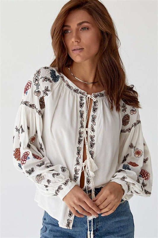Floral Embroidered Blouse Cardigan