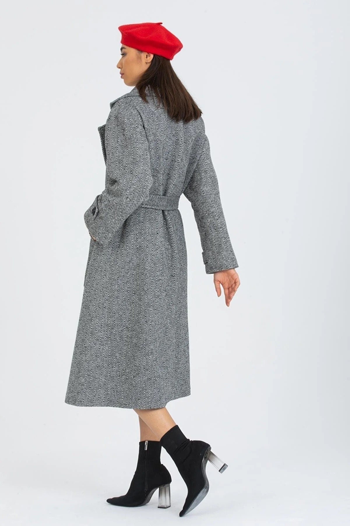 Gray Oversized Long Solid Wool Coat