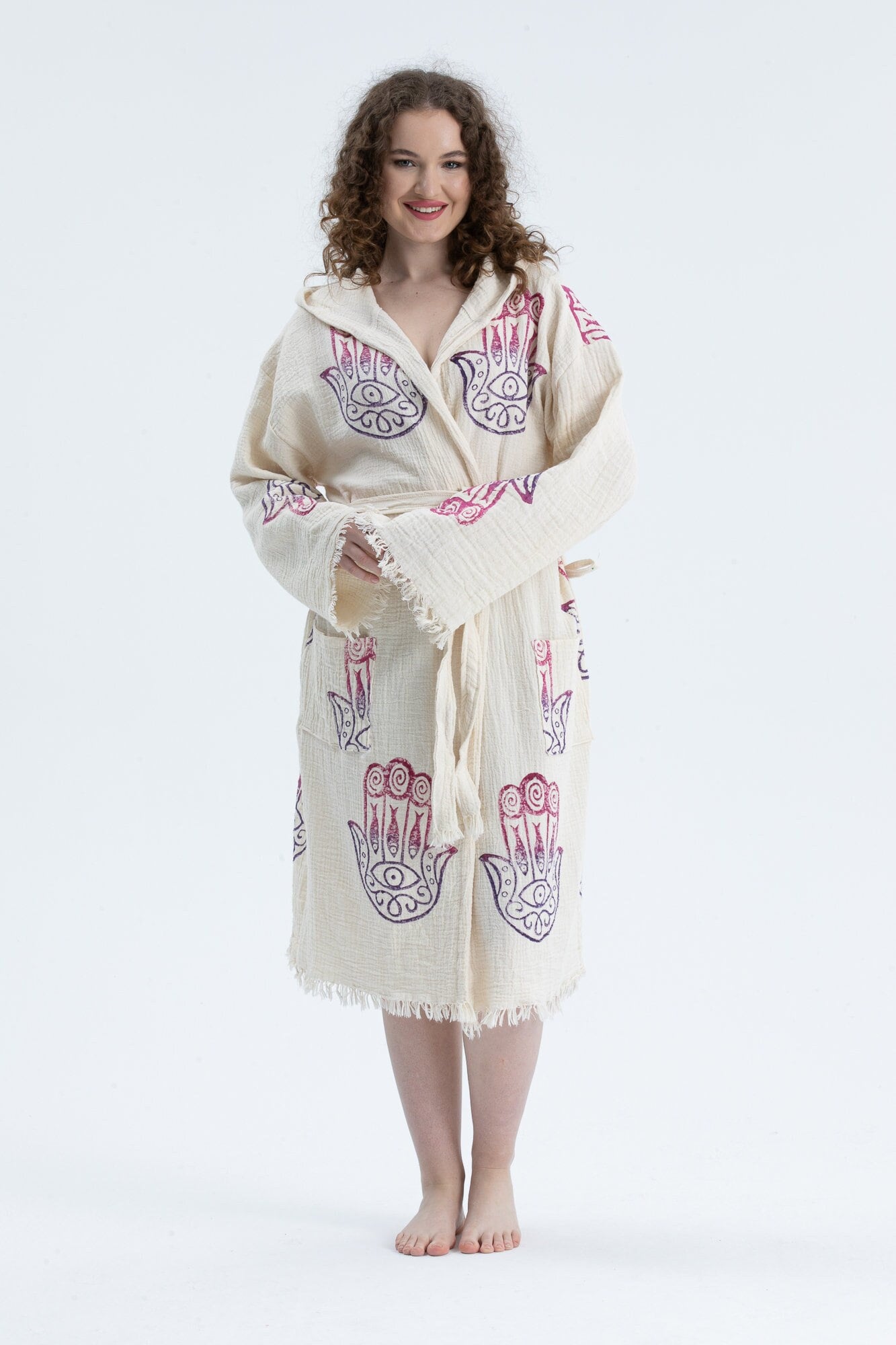 Organic Turkish Cotton Hand of Fatima Bathrobe