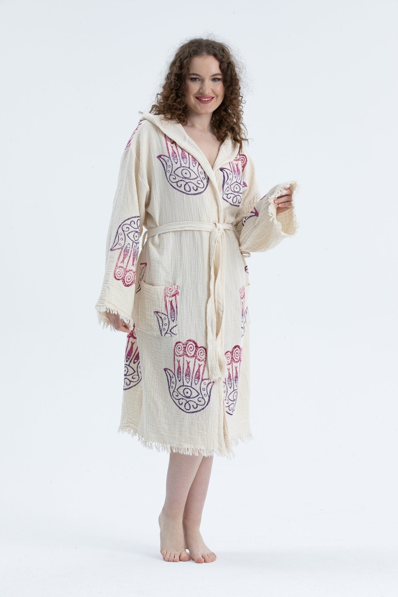 Organic Turkish Cotton Hand of Fatima Bathrobe