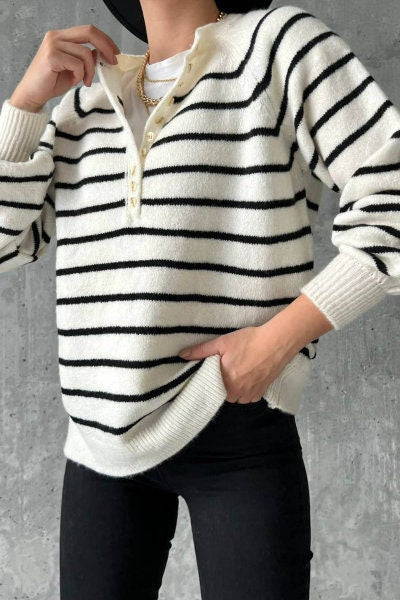 Striped Henley Pullover