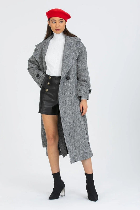 Gray Oversized Long Solid Wool Coat