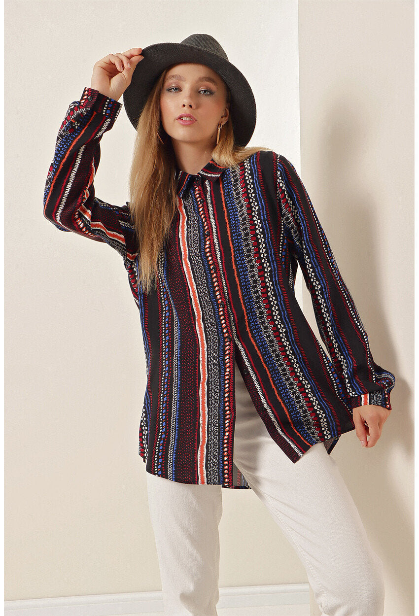 Ethnic Navy Burgundy Striped Blouse