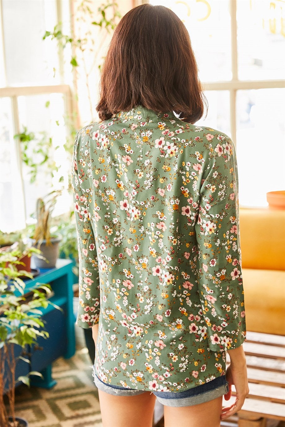 Green Floral Button Down Shirt