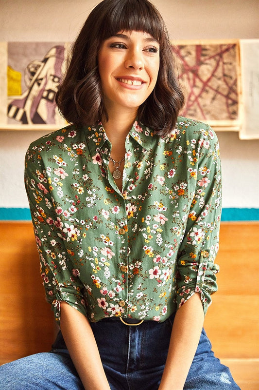 Green Floral Button Down Shirt