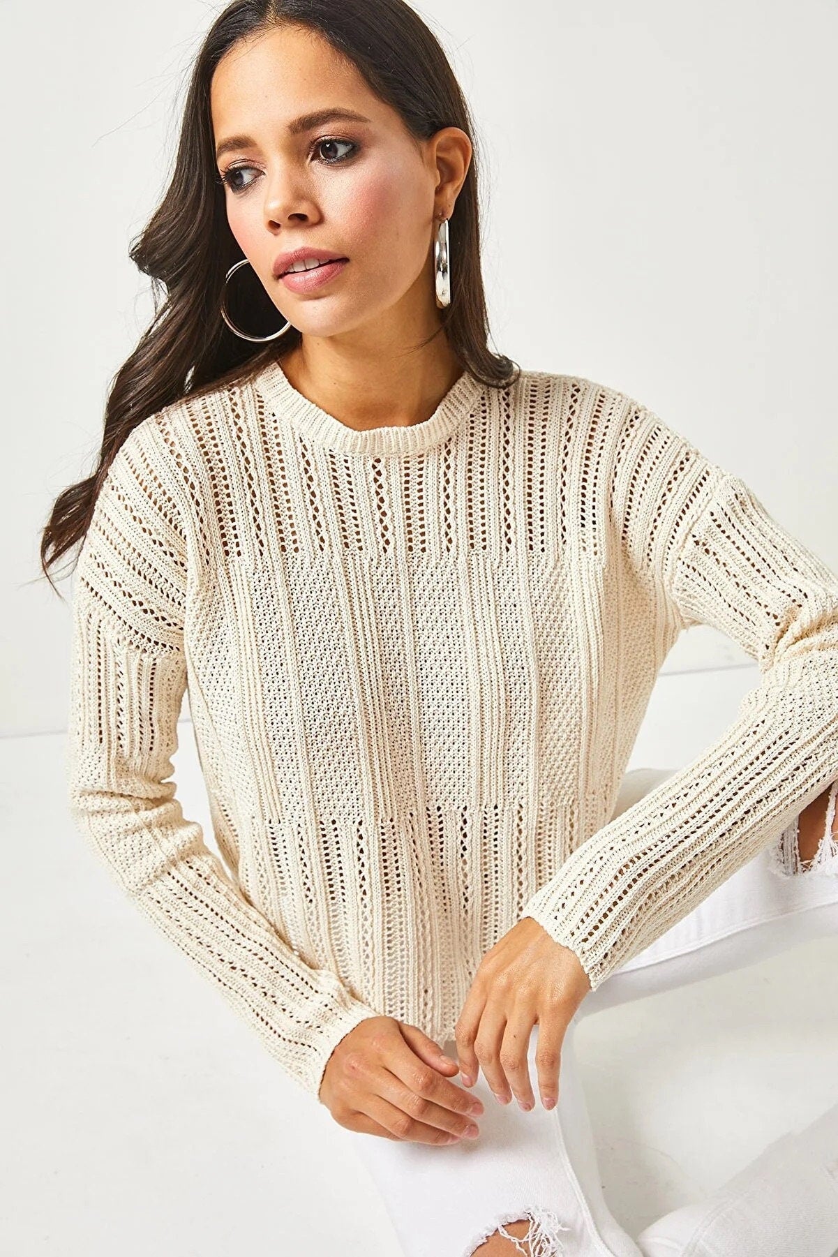 Ivory Crochet Sweater