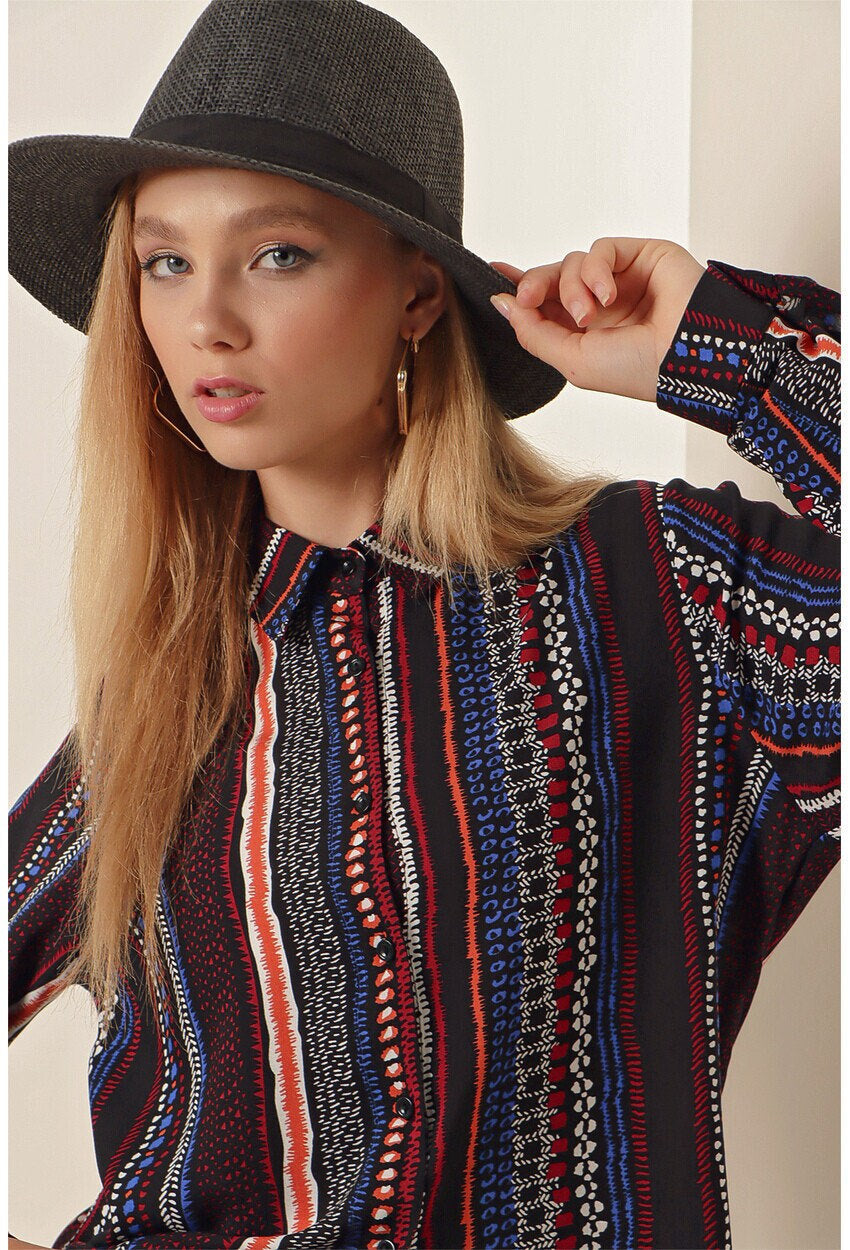 Ethnic Navy Burgundy Striped Blouse