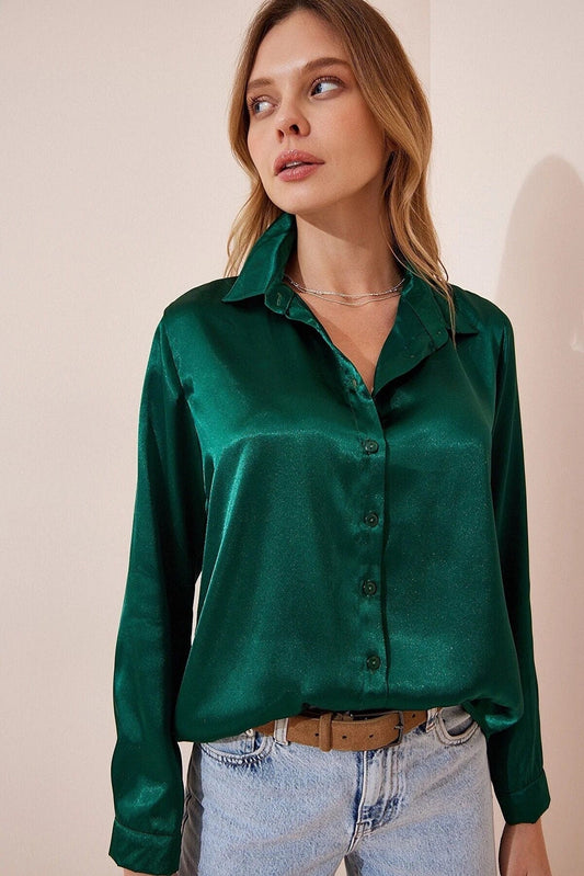 Emerald Green Satin Blouse