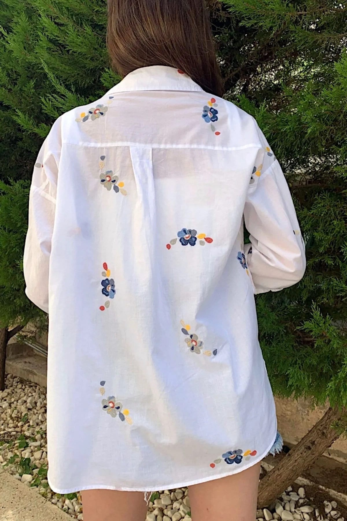 Floral Embroidered White 100% Cotton Blouse