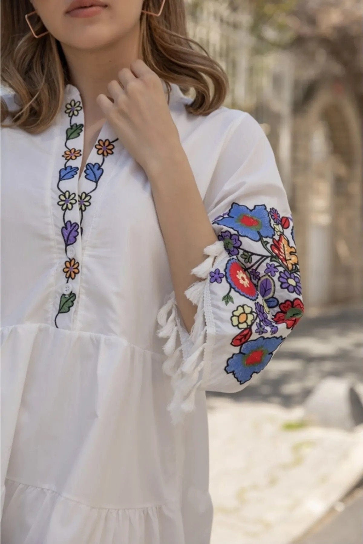 White Floral Embroidered Dress