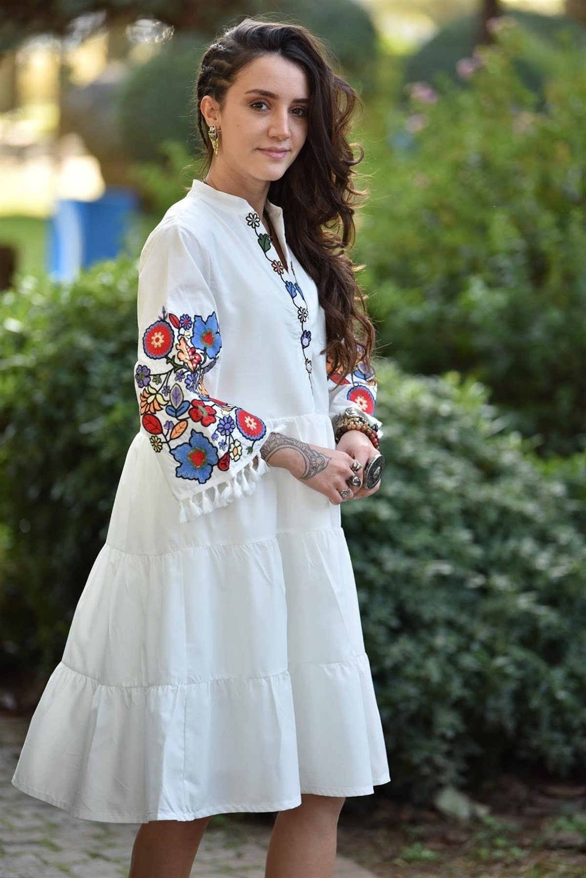 White Floral Embroidered Dress