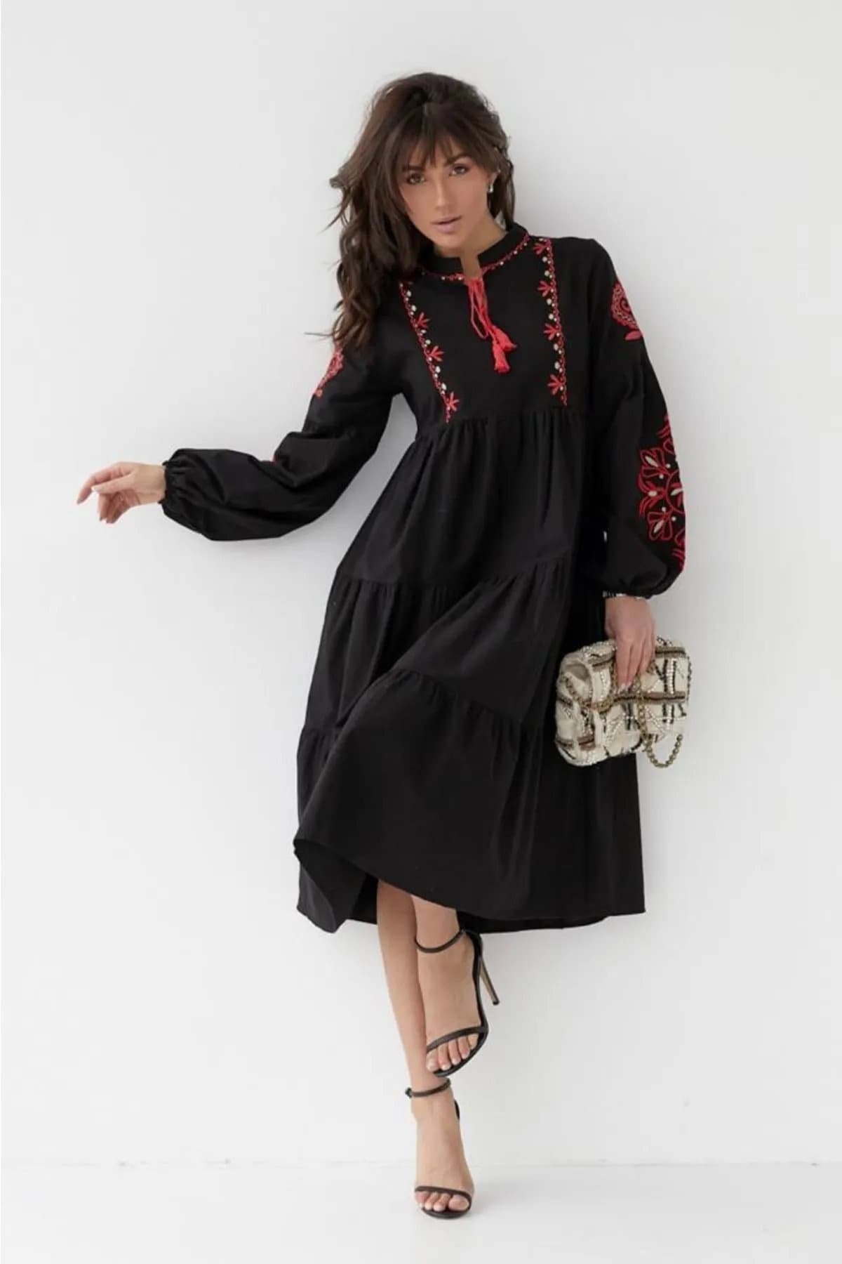 Black Floral Embroidered Dress