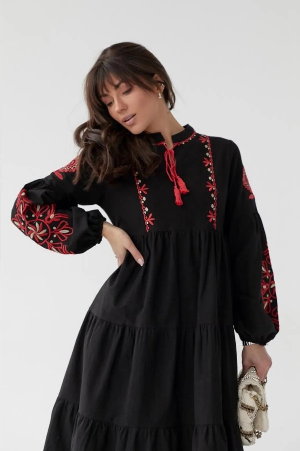 Black Floral Embroidered Dress