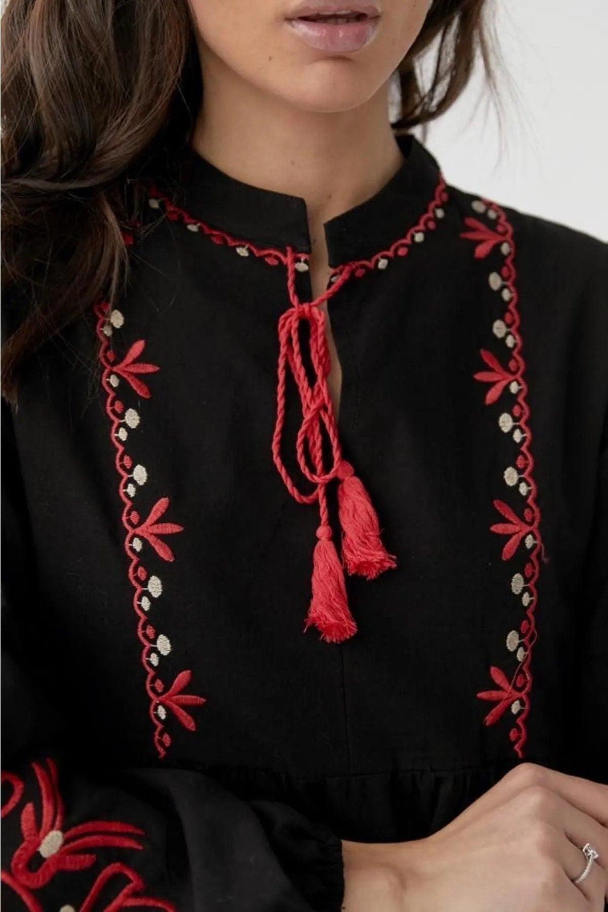 Black Floral Embroidered Dress