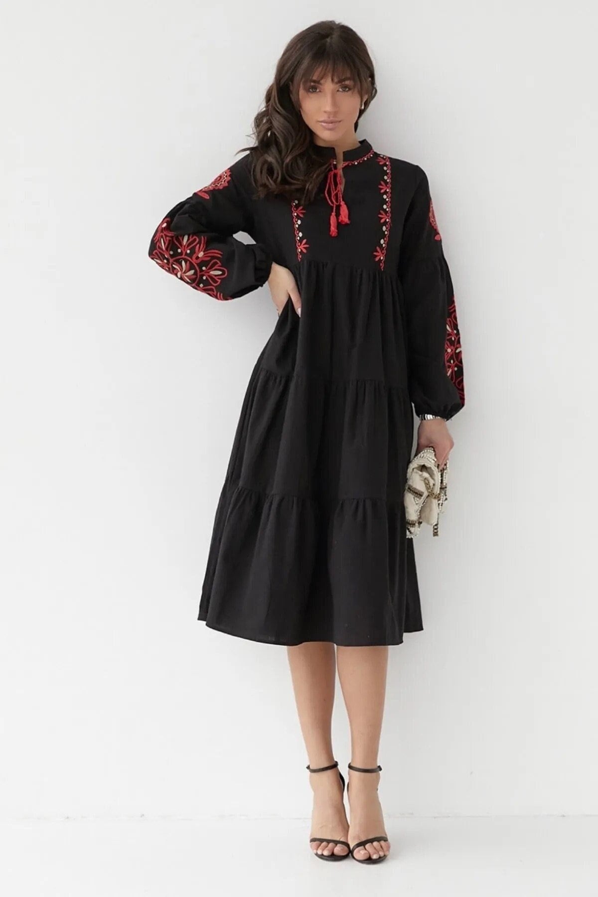 Black Floral Embroidered Dress