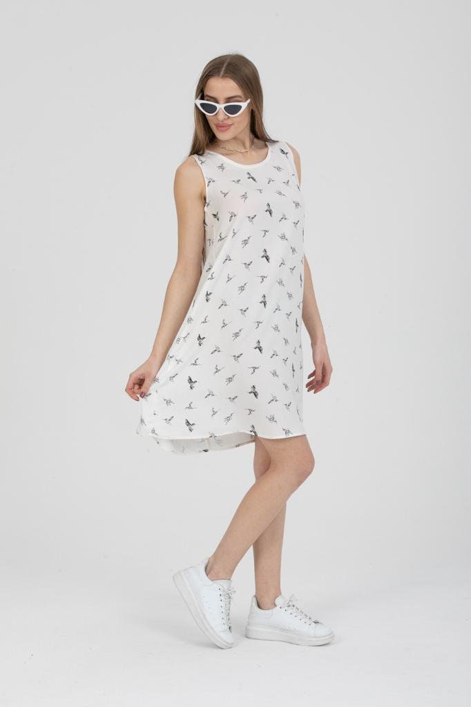 Lightweight Bird Print Shift Dress