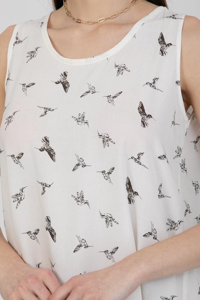 Lightweight Bird Print Shift Dress